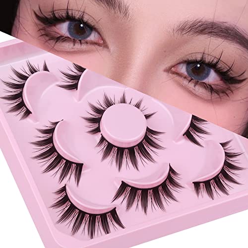 Cosplay Eyelashes Doll Anime Lashes Mink Japanese Spiky Manga Natural False Eyelashes Wispy Long Thick Ruffle Fake Eye Lashes 5 Pairs