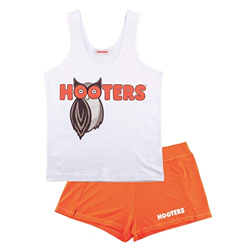 Ripple Junction Hooters Girl Classic Waitress Role Play Costume Uniform Outfit w/Tank Top Shorts Adult Women’s M Orange White